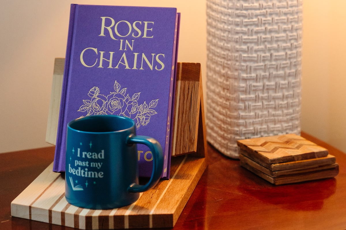 A handmade wooden bookrest that turns any book into a centrepiece.